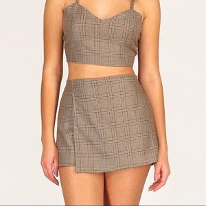 Purrr Melrose Beige Plaid Skort